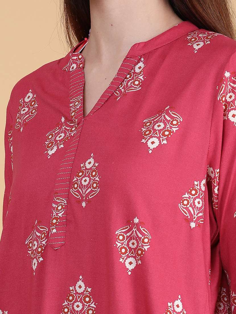 Women Printed Three Quarter Sleeve Straight Kurta - 22553915 -  Standard Image - 5