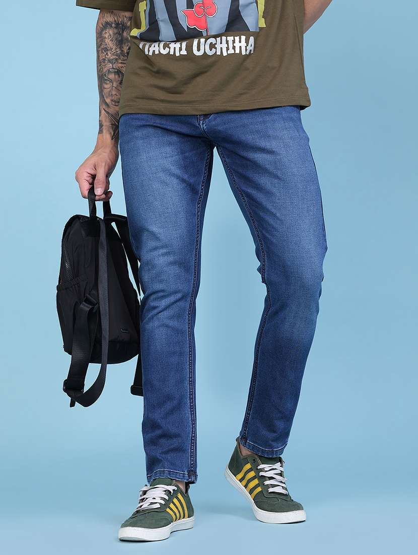 men washed mid rise full length slim fit jeans