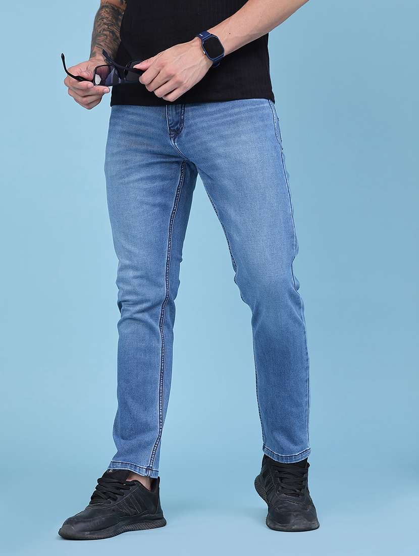 men washed mid rise full length slim fit jeans