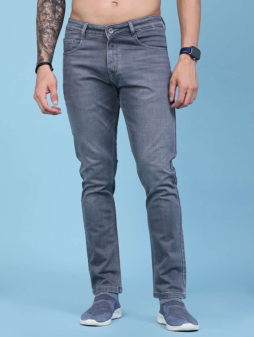men washed mid rise full length slim fit jeans