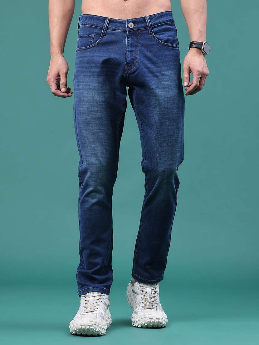 men washed mid rise full length slim fit jeans