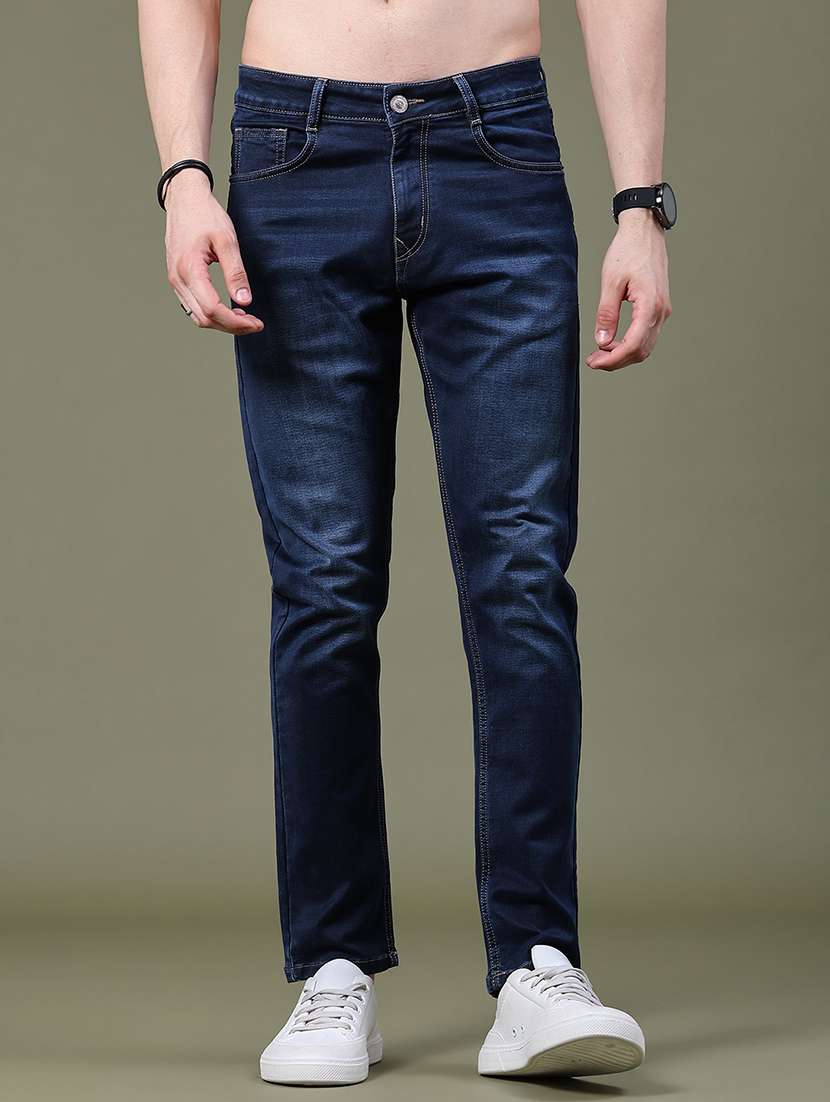 men washed mid rise full length slim fit jeans
