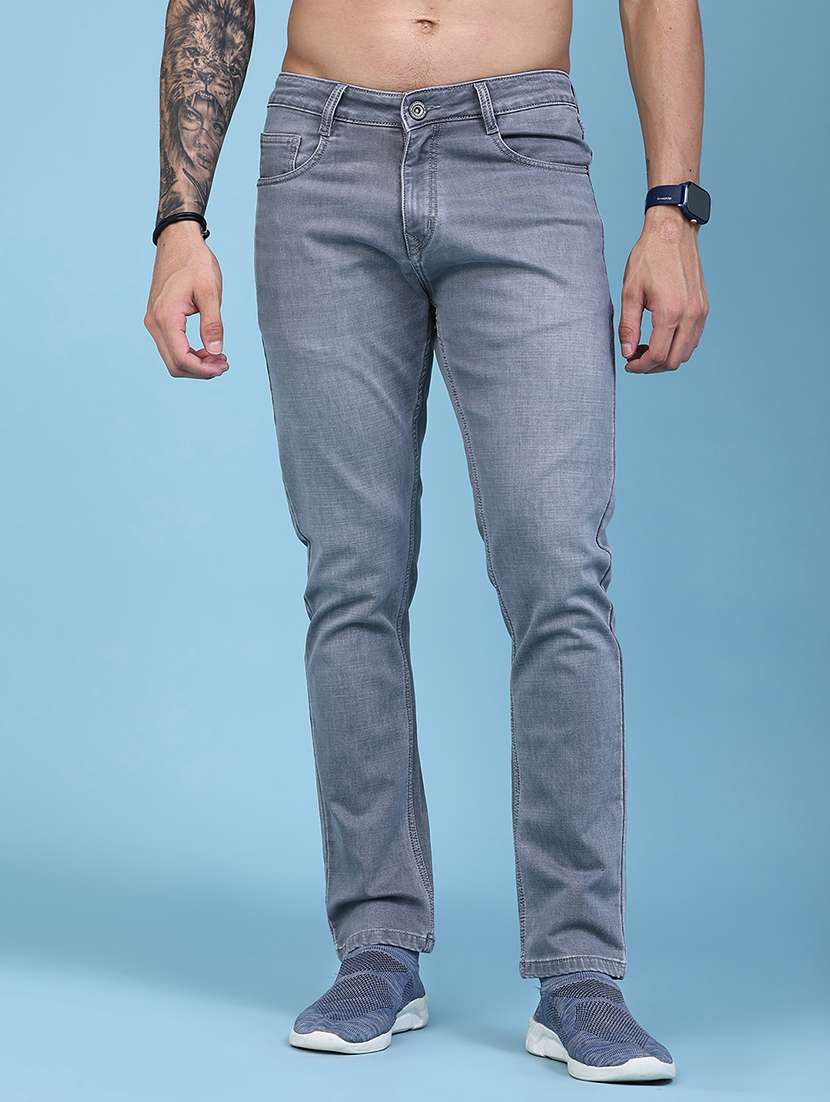 men washed mid rise full length slim fit jeans