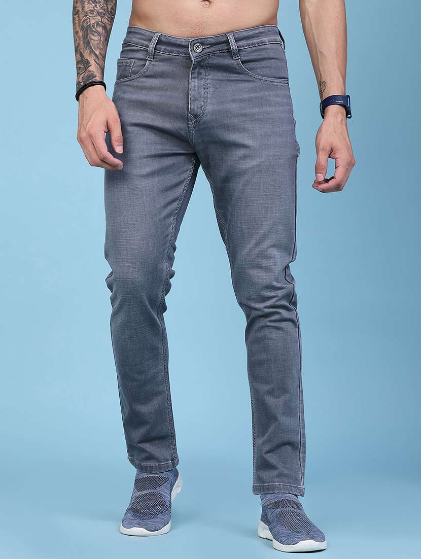 men washed mid rise full length slim fit jeans