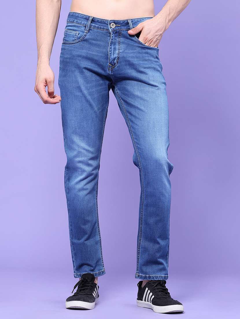 men washed mid rise full length slim fit jeans