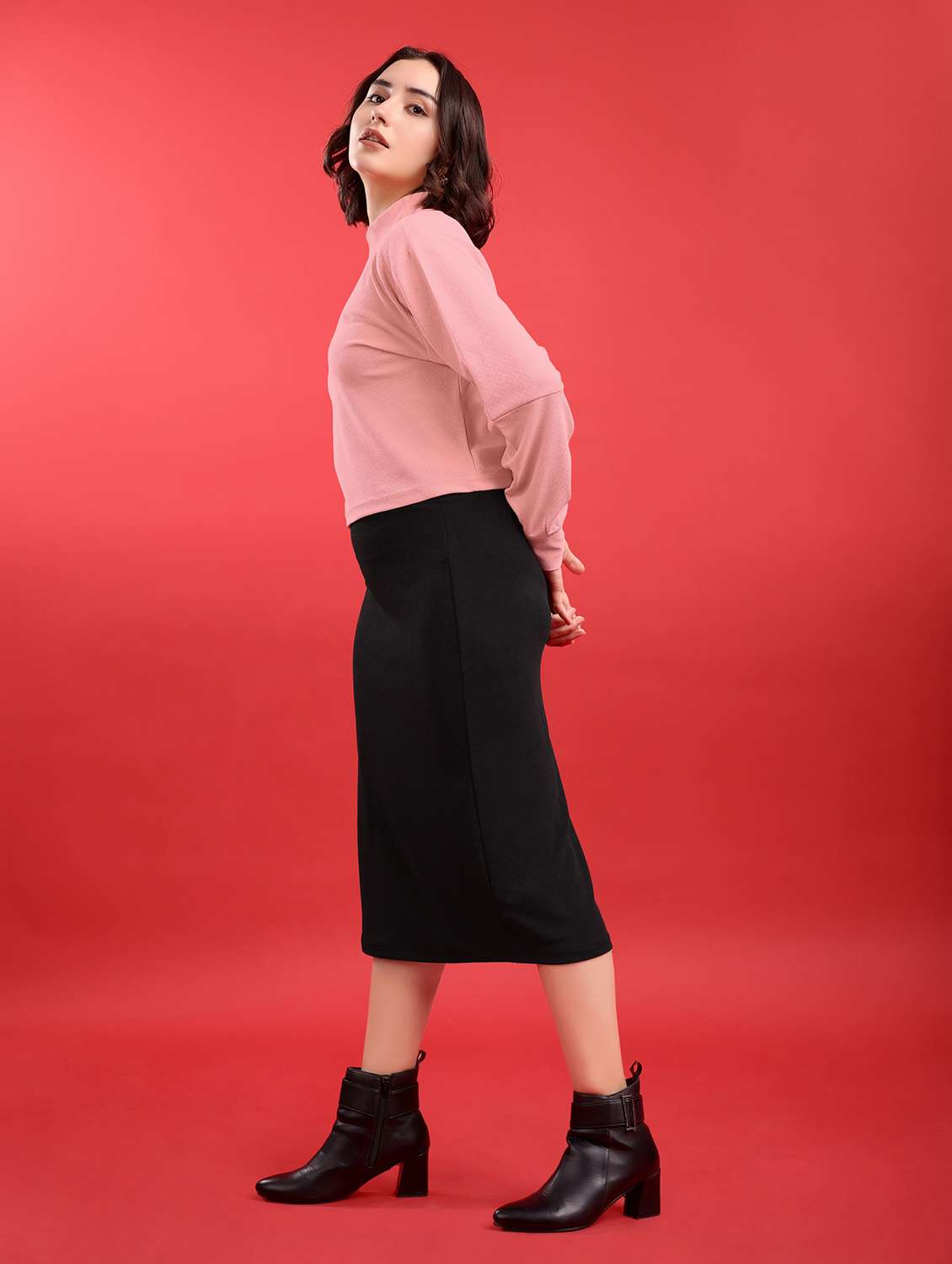 women solid long sleeves top and skirt co-ord set - 22554080 -  Standard Image - 3
