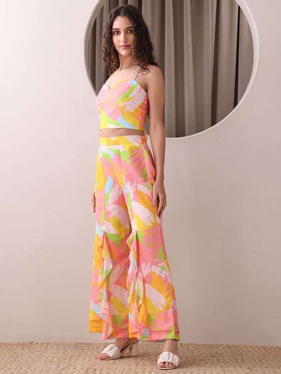 women printed sleeveless top and palazzo co-ord set - 22554082 -  Standard Image - 3