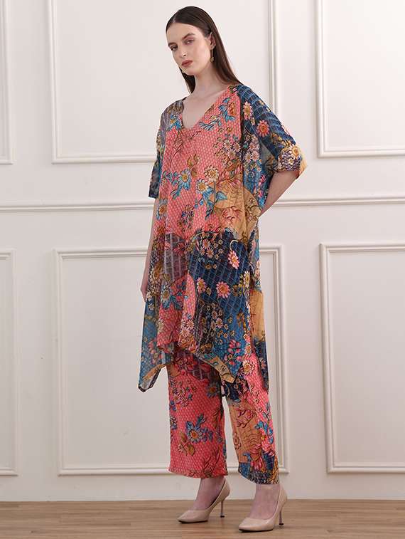 women printed kimono sleeves top and trouser co-ord set - 22554088 -  Standard Image - 3
