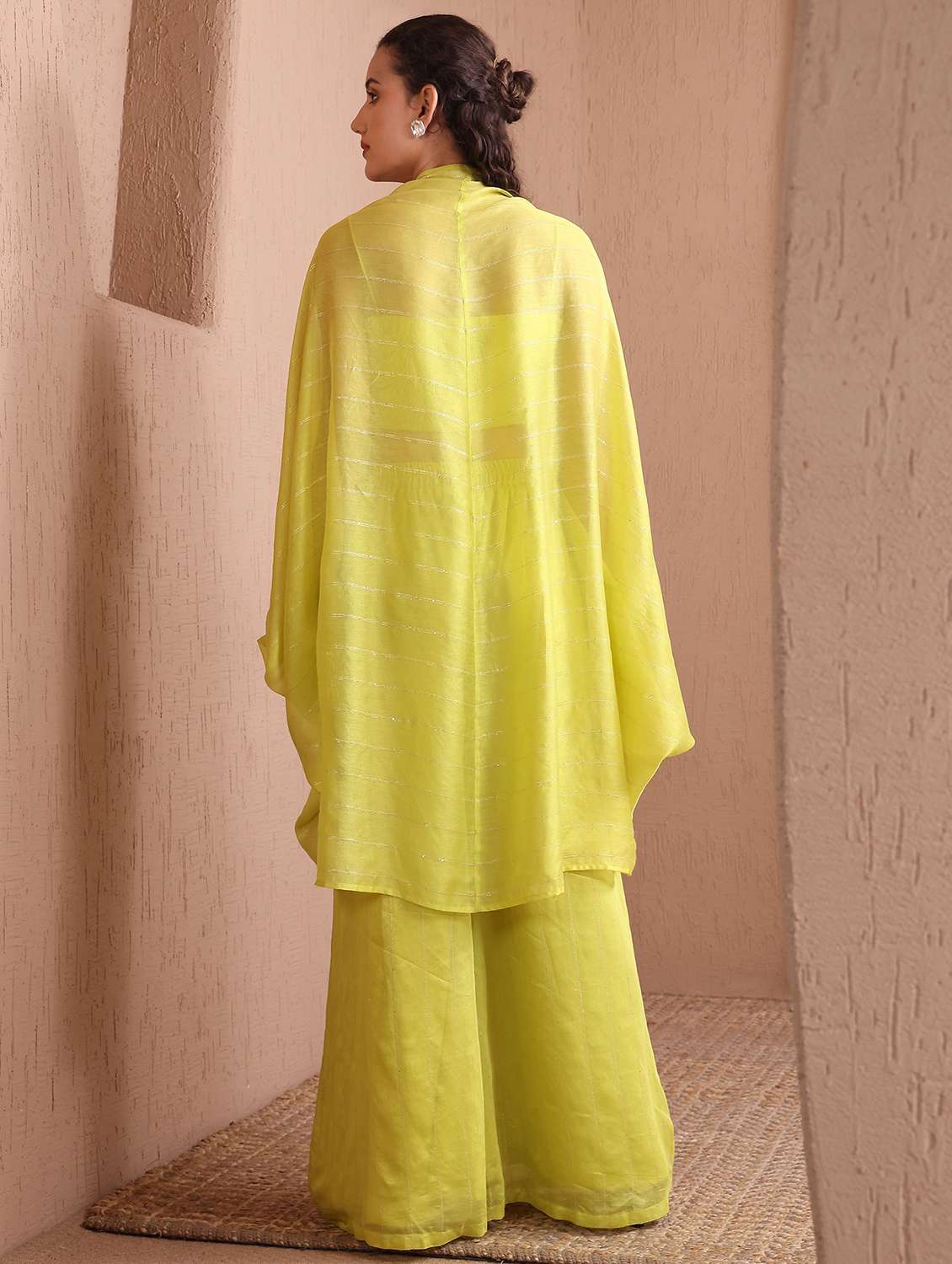 women embroidered top and palazzo with jacket fusion set - 22554093 -  Standard Image - 3