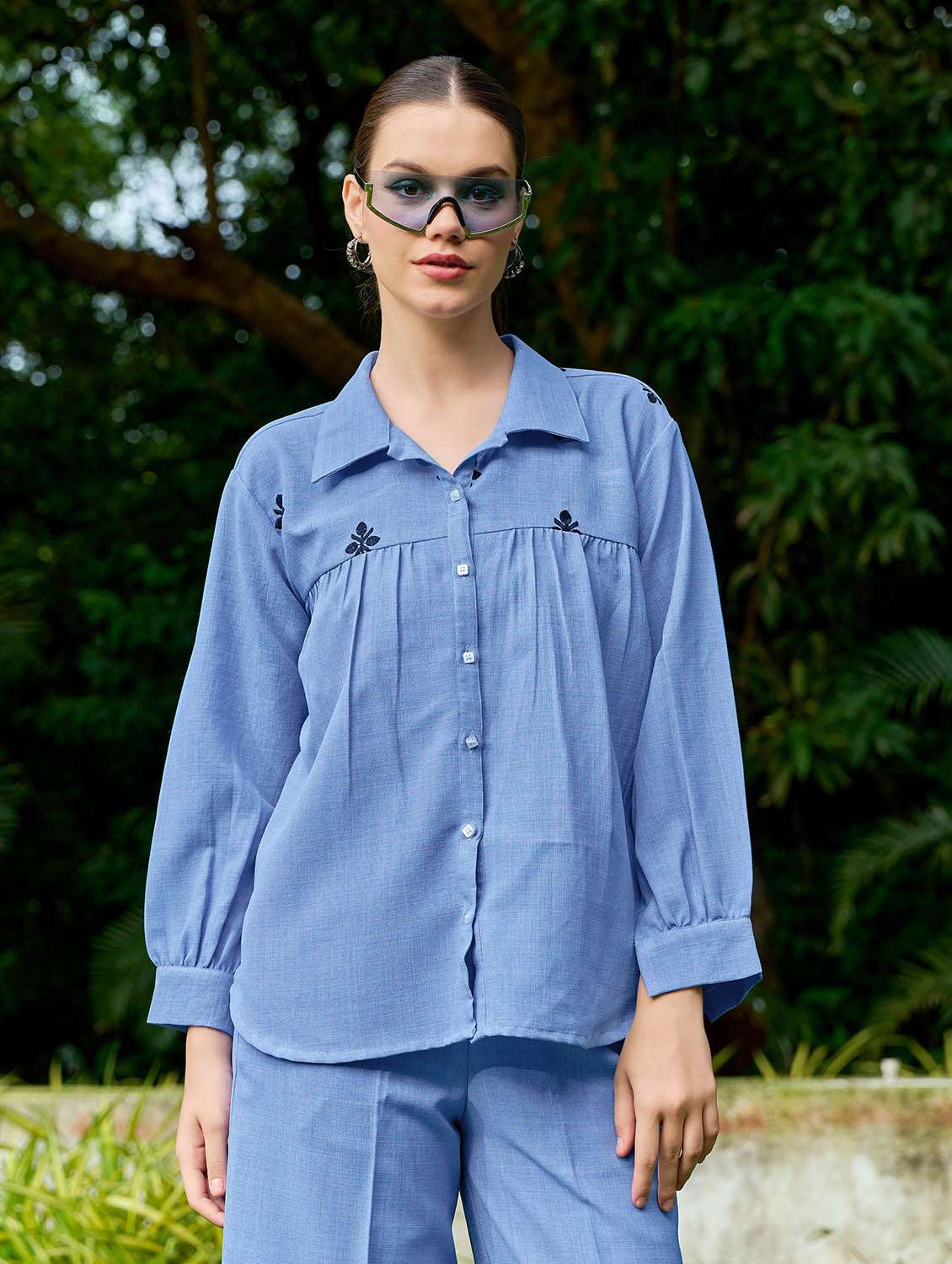 women embroidered long sleeves regular shirt