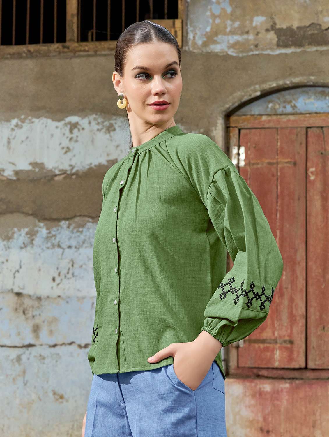women embroidered long sleeves regular shirt - 22554123 -  Standard Image - 3