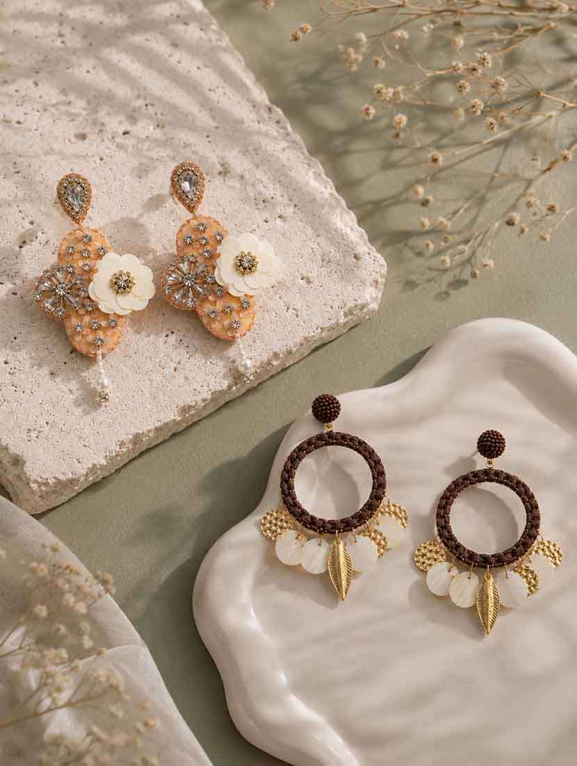 thread & shell beads earrings combo pack of 2 for women