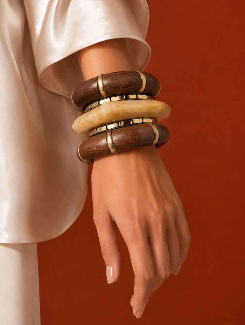 set of 5 wood metal & resin bangles for women - 22554191 -  Standard Image - 3