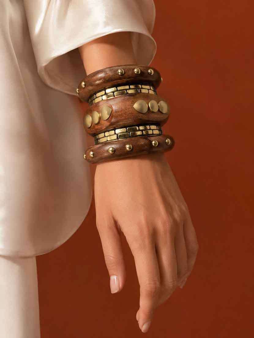set of 7 wooden & metal bangles for women - 22554193 -  Standard Image - 3