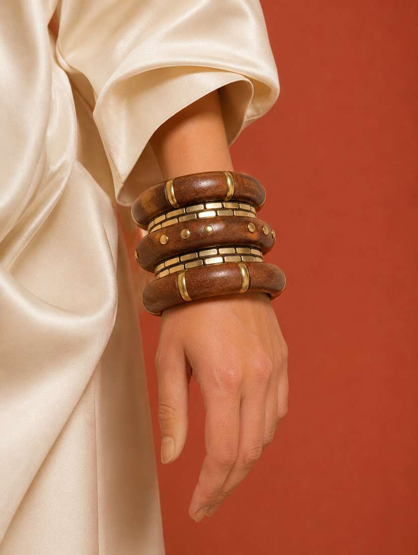 set of 7 wood & metal bangles for women - 22554194 -  Standard Image - 3