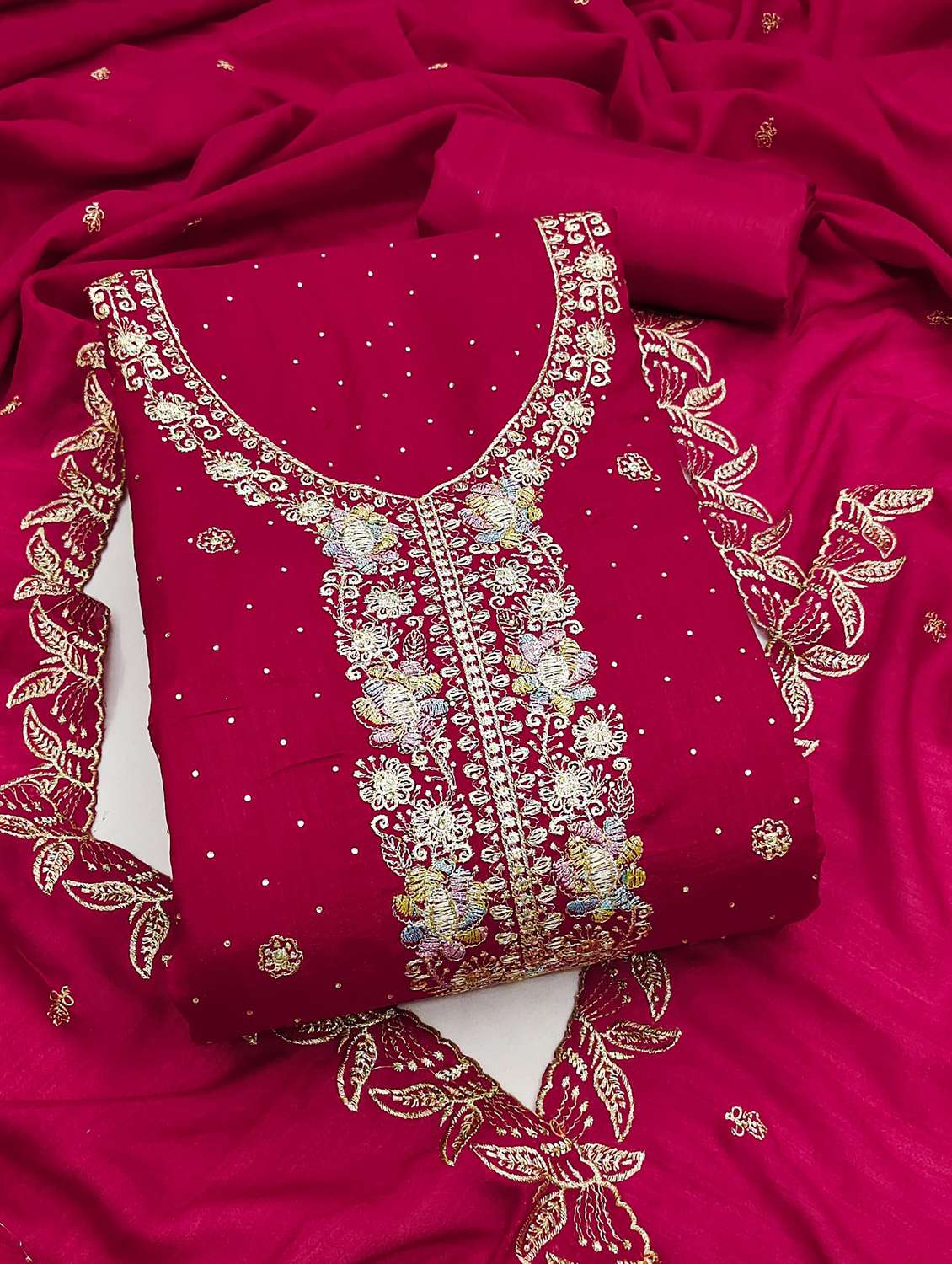 women solid with work unstitched suit set