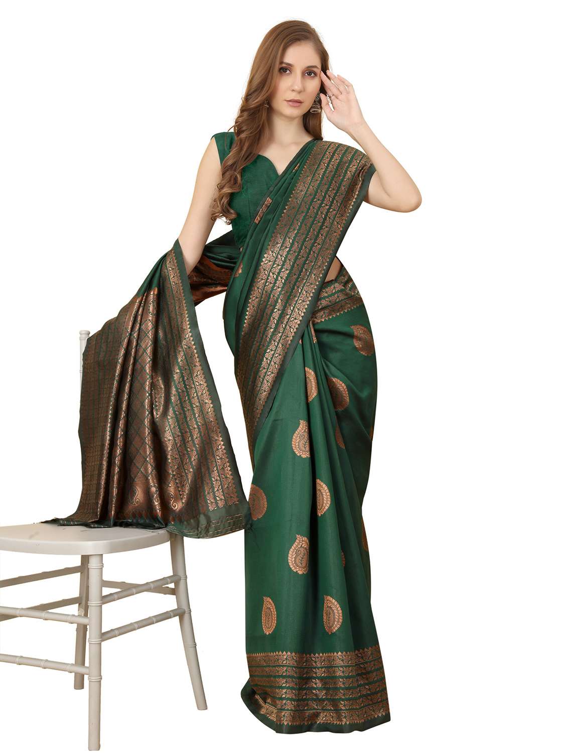Women Self Design Banarasi Saree With Blouse - 22554558 -  Standard Image - 3