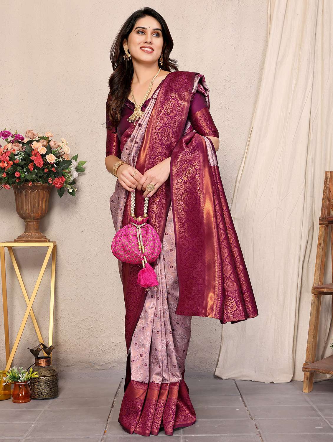 women self design banarasi saree with blouse