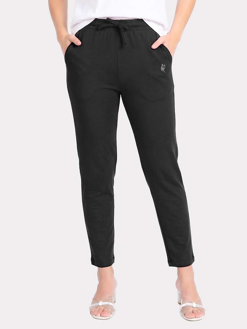women solid mid rise ankle length track pant