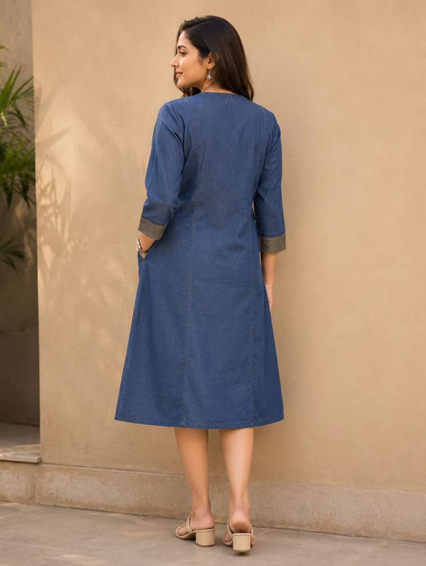 women embroidered three quarter sleeve a-line ethnic dress - 22554865 -  Standard Image - 3