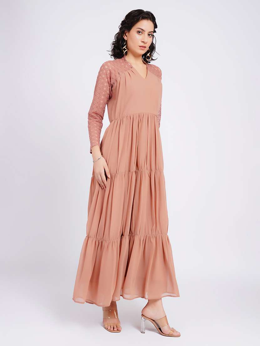women self design long sleeves tiered dress - 22554881 -  Standard Image - 3