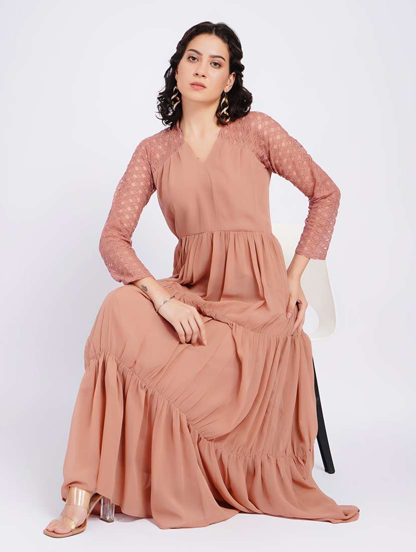 women self design long sleeves tiered dress - 22554881 -  Standard Image - 5