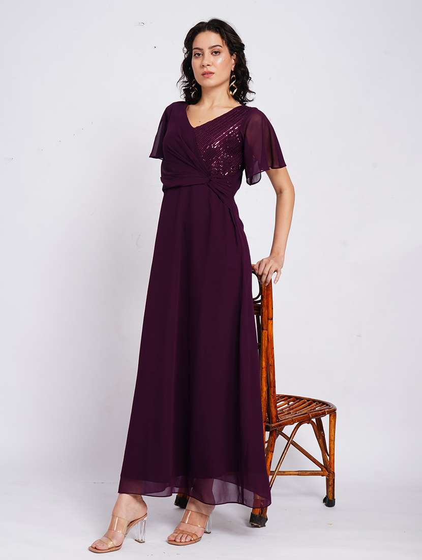 women sequined flared sleeves fit and flare dress
