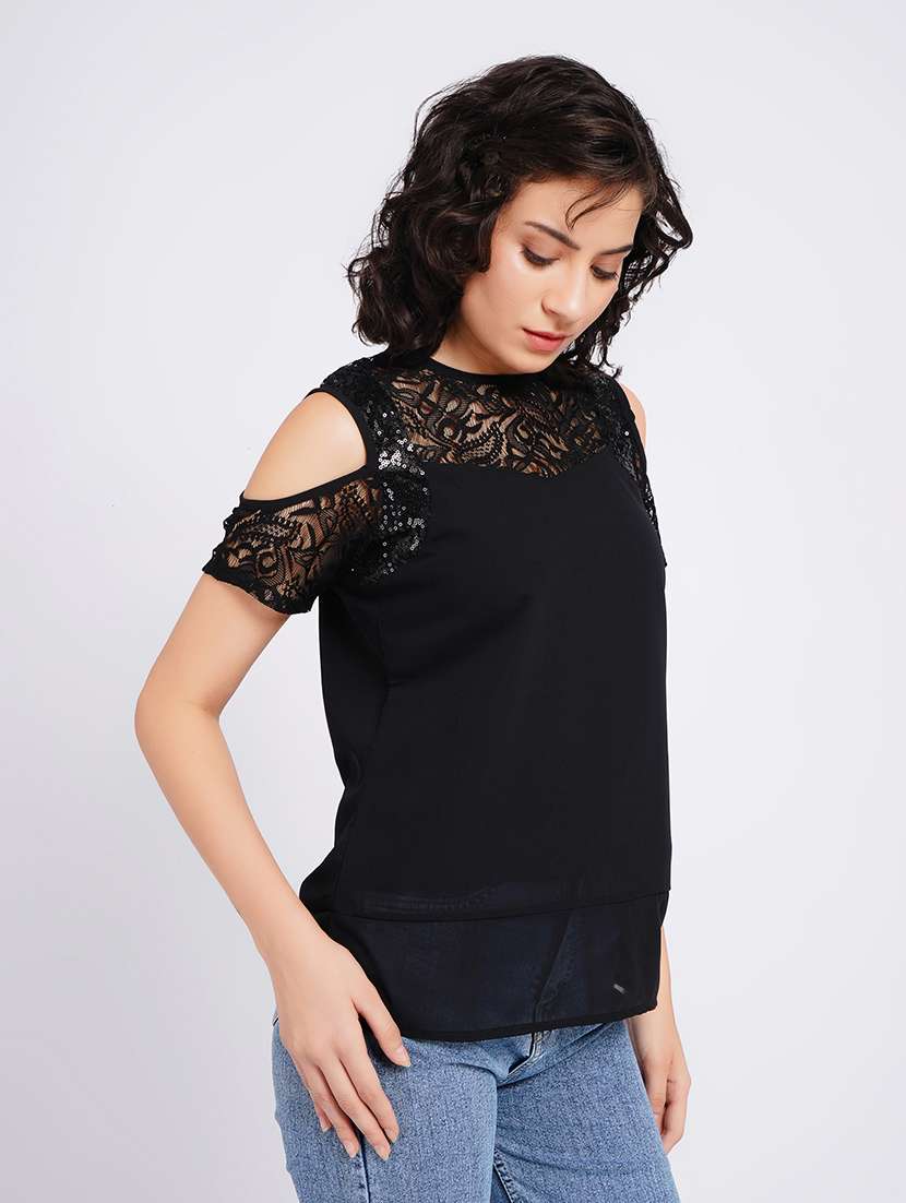 women self design cold shoulder regular top - 22554891 -  Standard Image - 3