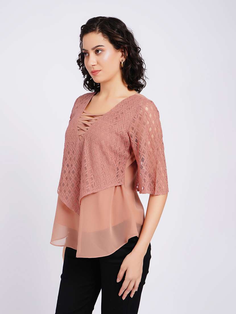 women self design short sleeves regular top - 22554893 -  Standard Image - 3