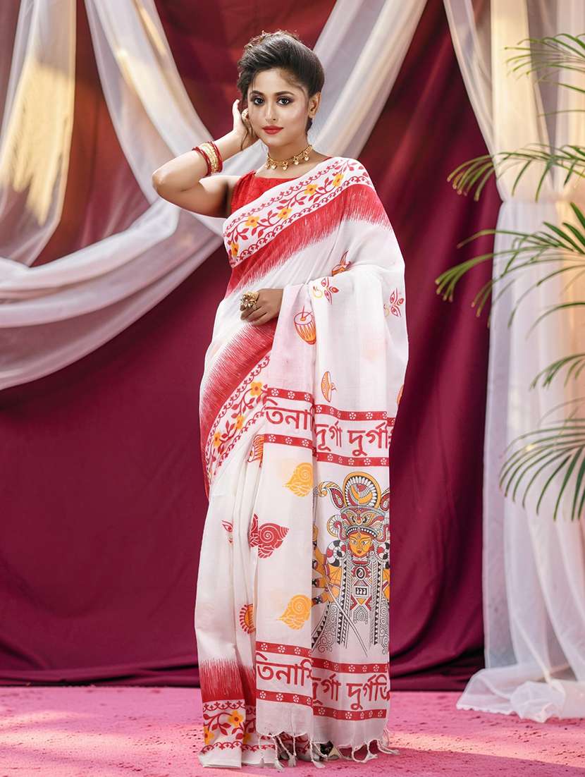 women printed handloom saree with blouse