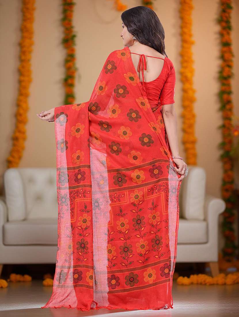 women printed handloom saree with blouse - 22554904 -  Standard Image - 3