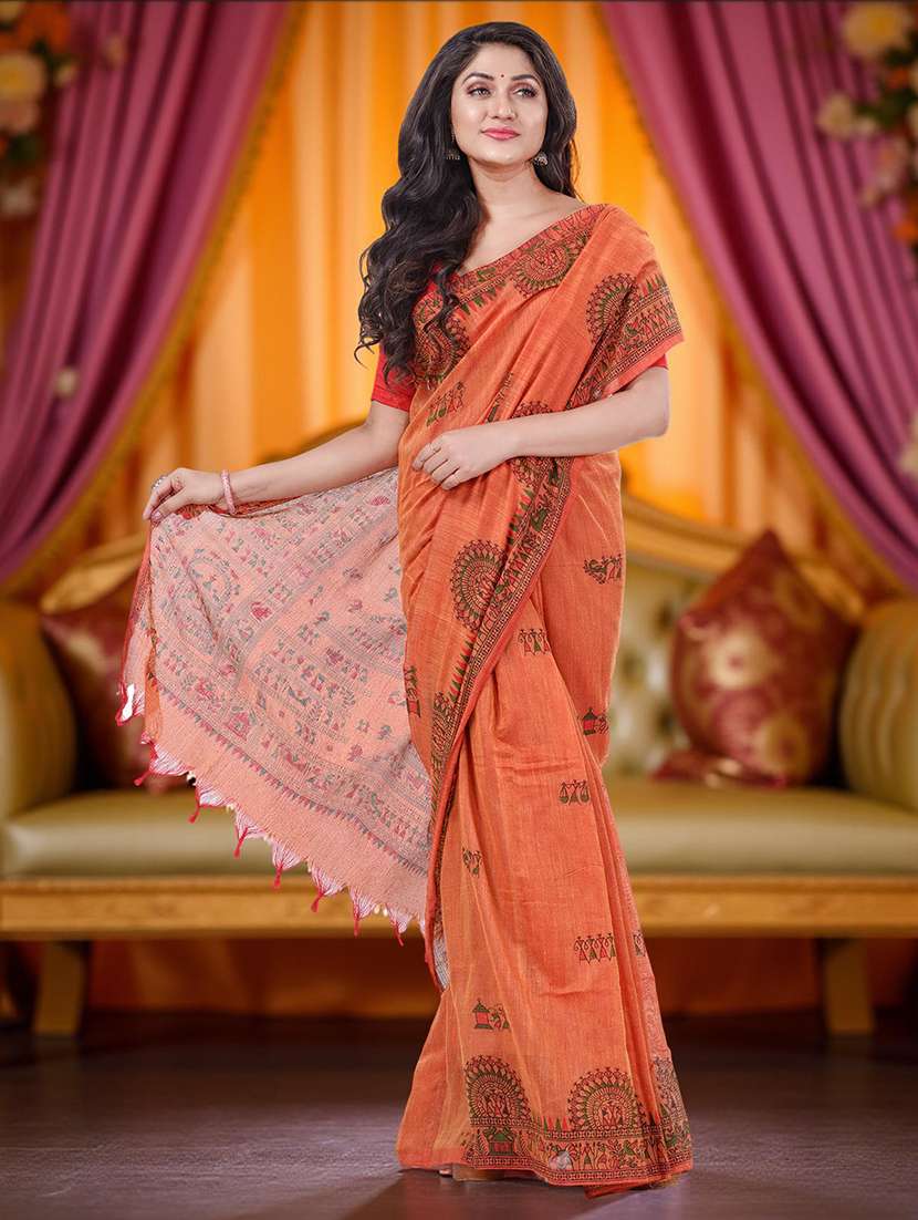 women printed casual wear saree with blouse