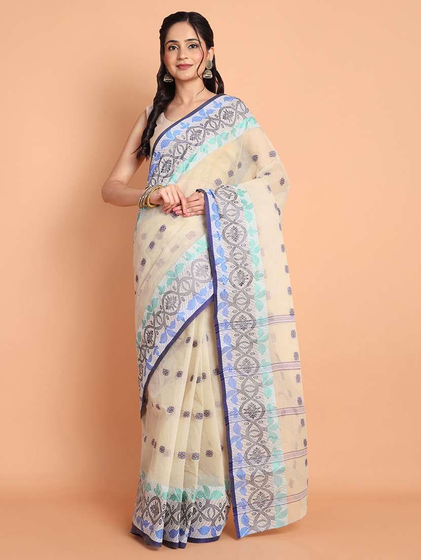 women self design handloom saree with blouse
