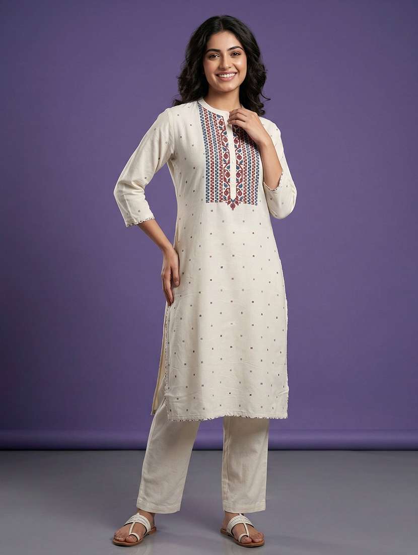 women self design three quarter sleeve straight kurta