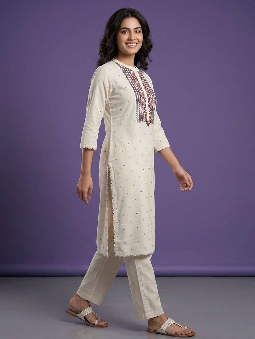 women self design three quarter sleeve straight kurta - 22555035 -  Standard Image - 3