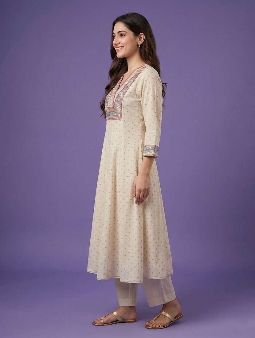 women printed three quarter sleeve anarkali kurta - 22555037 -  Standard Image - 3