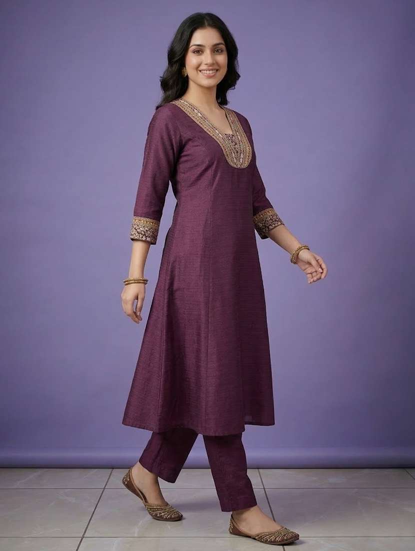 women embroidered three quarter sleeve a-line kurta - 22555038 -  Standard Image - 3