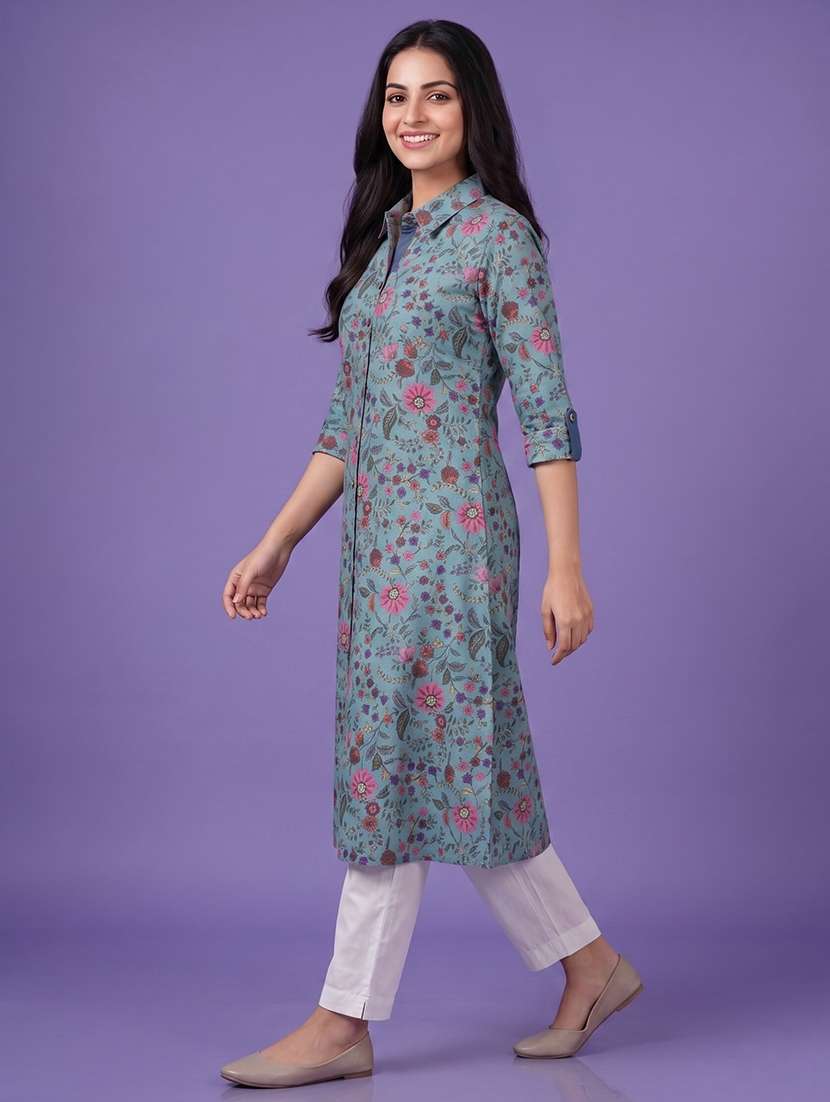 women printed three quarter sleeve a-line kurta - 22555045 -  Standard Image - 3