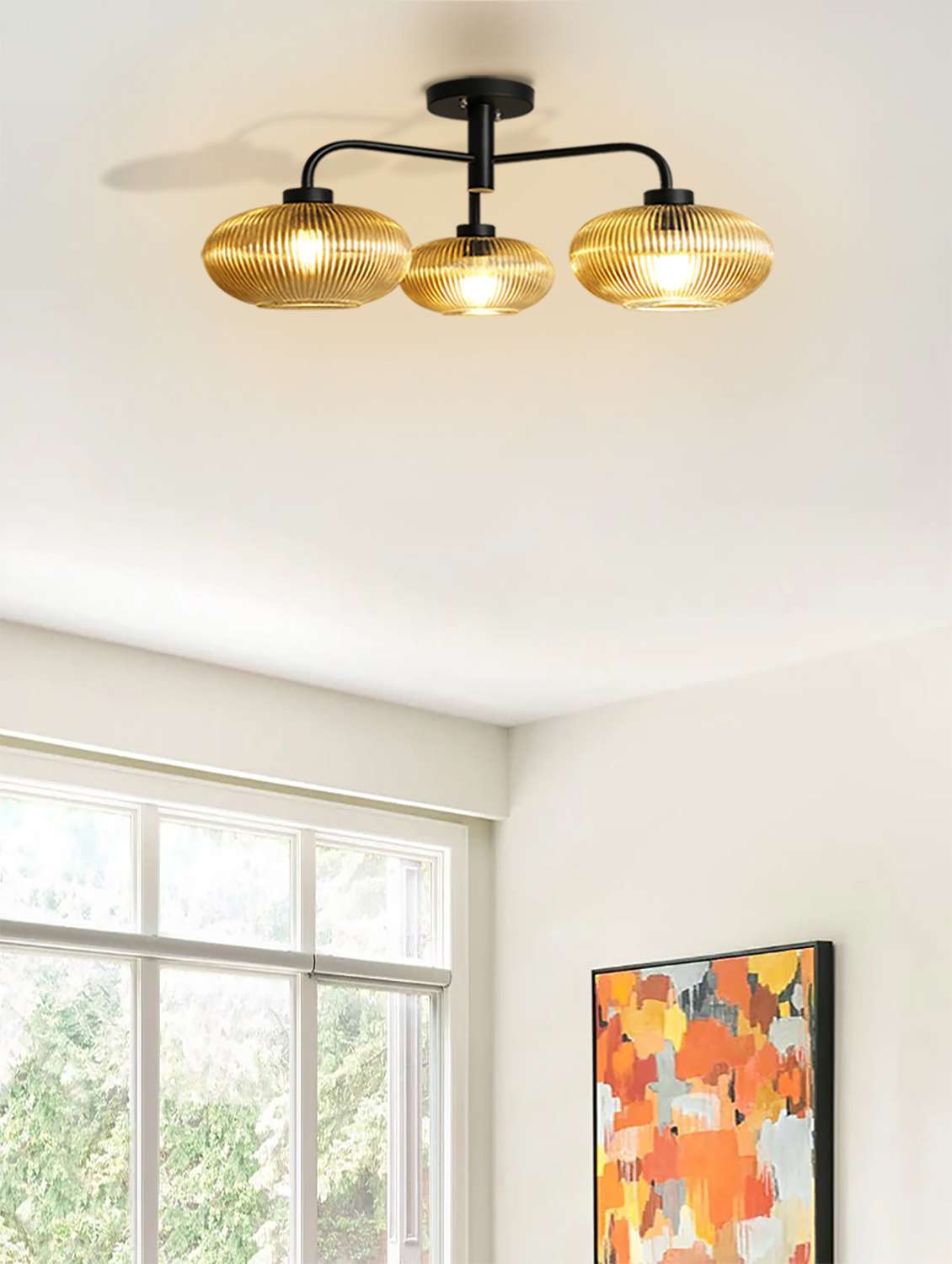 modern 3-light ribbed glass chandelier - 22555047 -  Standard Image - 3