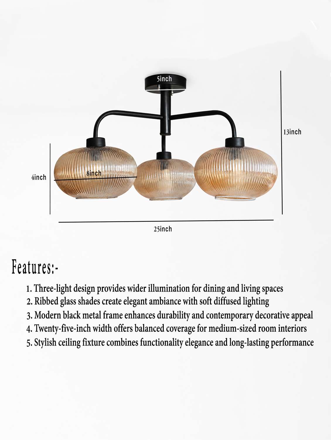 modern 3-light ribbed glass chandelier - 22555047 -  Standard Image - 5
