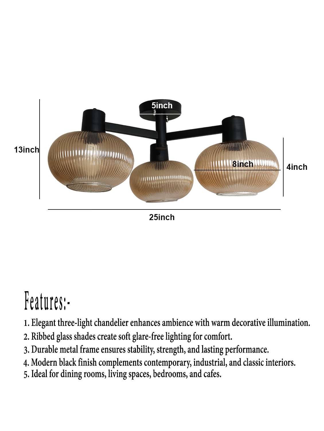 solara 3-light ribbed glass chandelier - 22555053 -  Standard Image - 5
