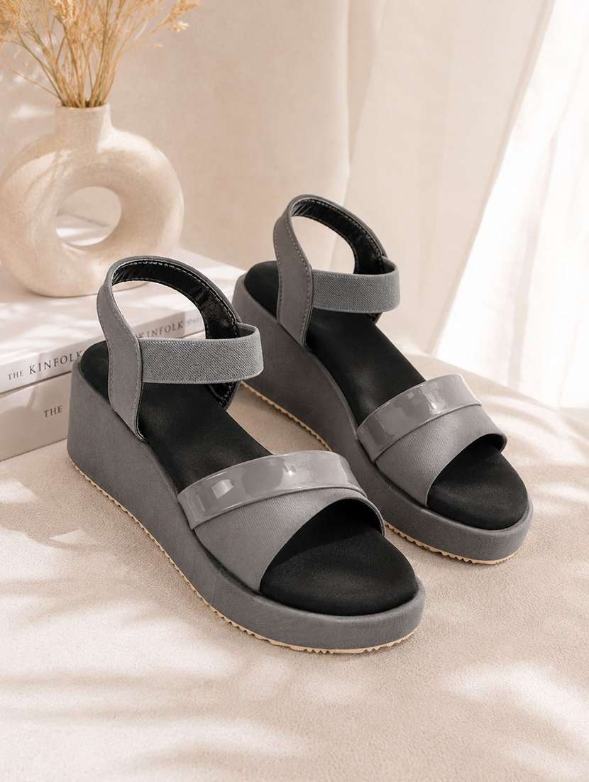 women solid ankle strap wedges