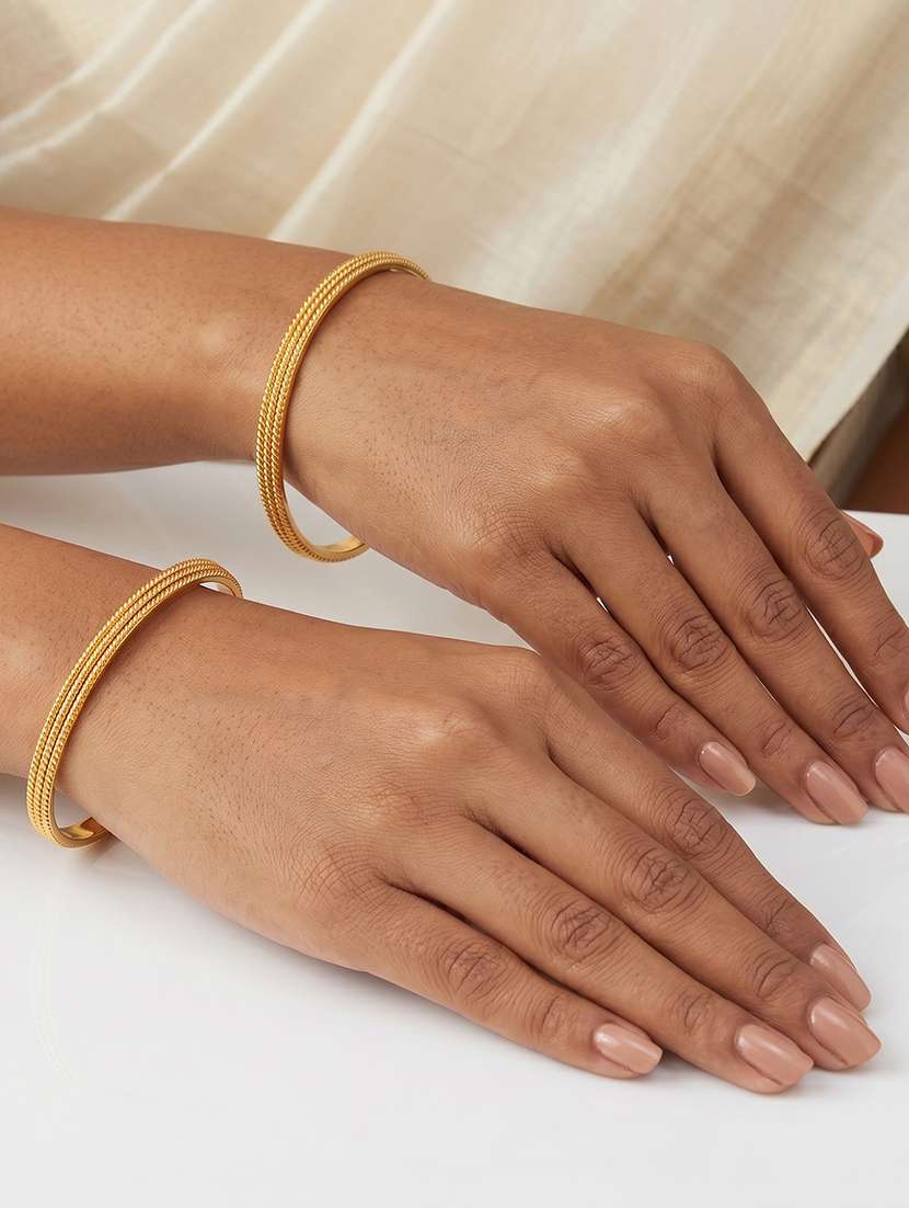 set of 2 gold brass micron gold plated rawa work handmade bangles - 22555072 -  Standard Image - 3