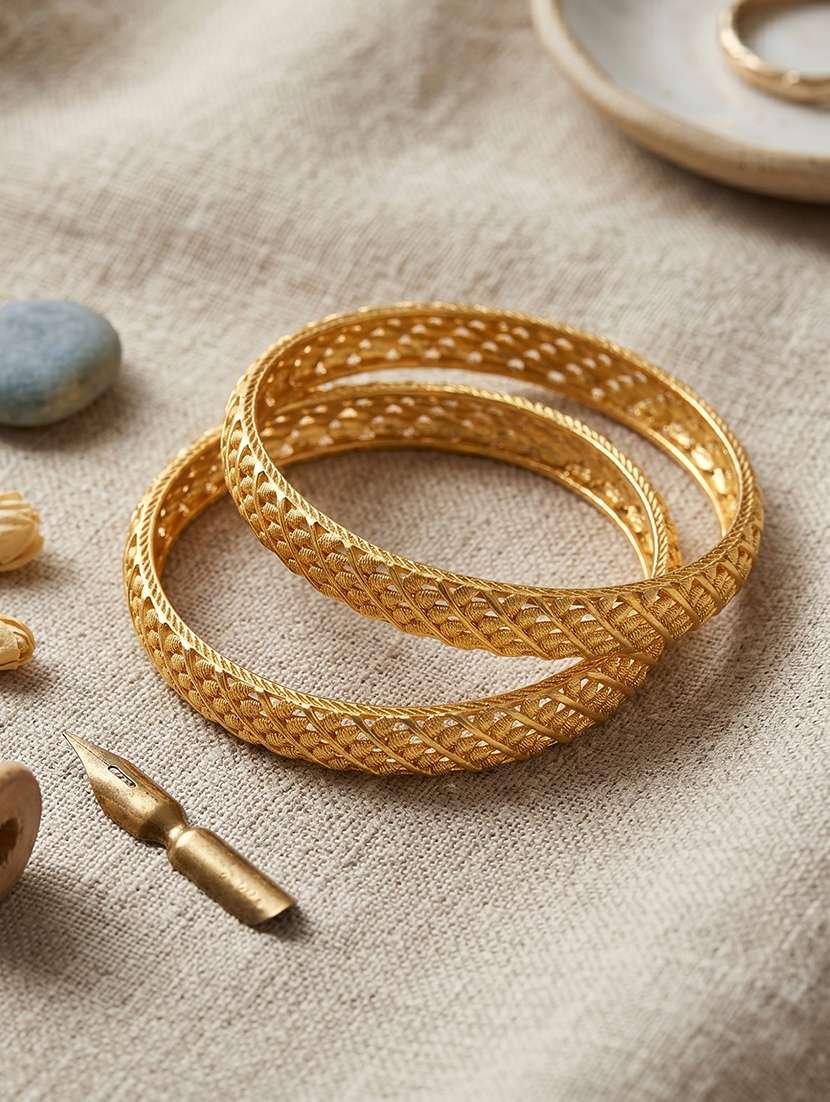 brass micron gold plated rawa work handmade bangle set for women