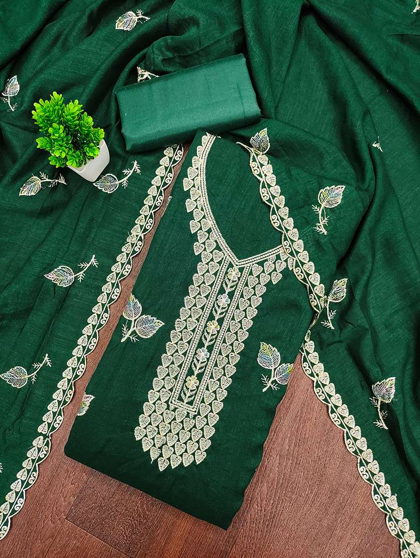 women solid with work unstitched suit set