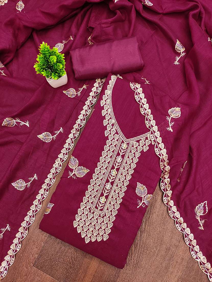 women solid with work unstitched suit set