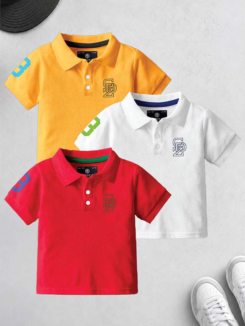 boys pack of 3 printed short sleeves polo t-shirt