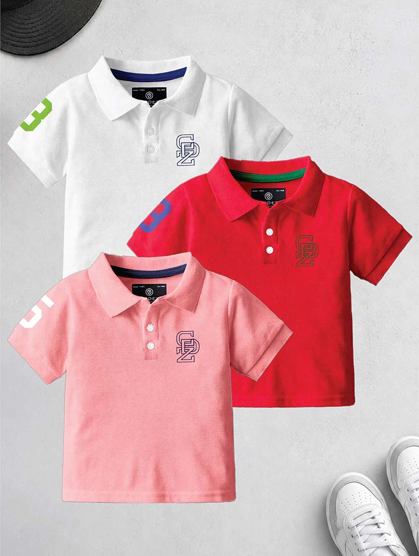 boys pack of 3 printed short sleeves polo t-shirt