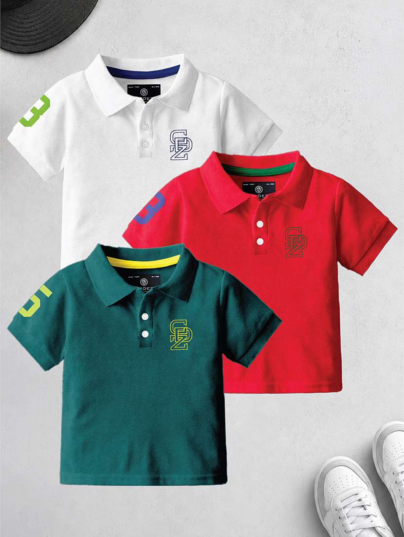 boys pack of 3 printed short sleeves polo t-shirt