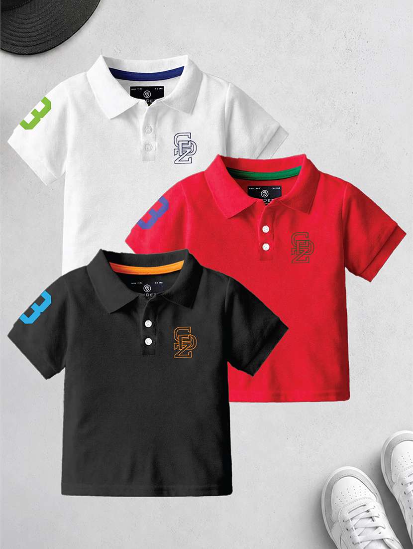 boys pack of 3 printed short sleeves polo t-shirt